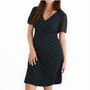 NWT $118 Madewell Green Polka Dot V Neck Short Sleeve Mini A Line Dress - Size 0